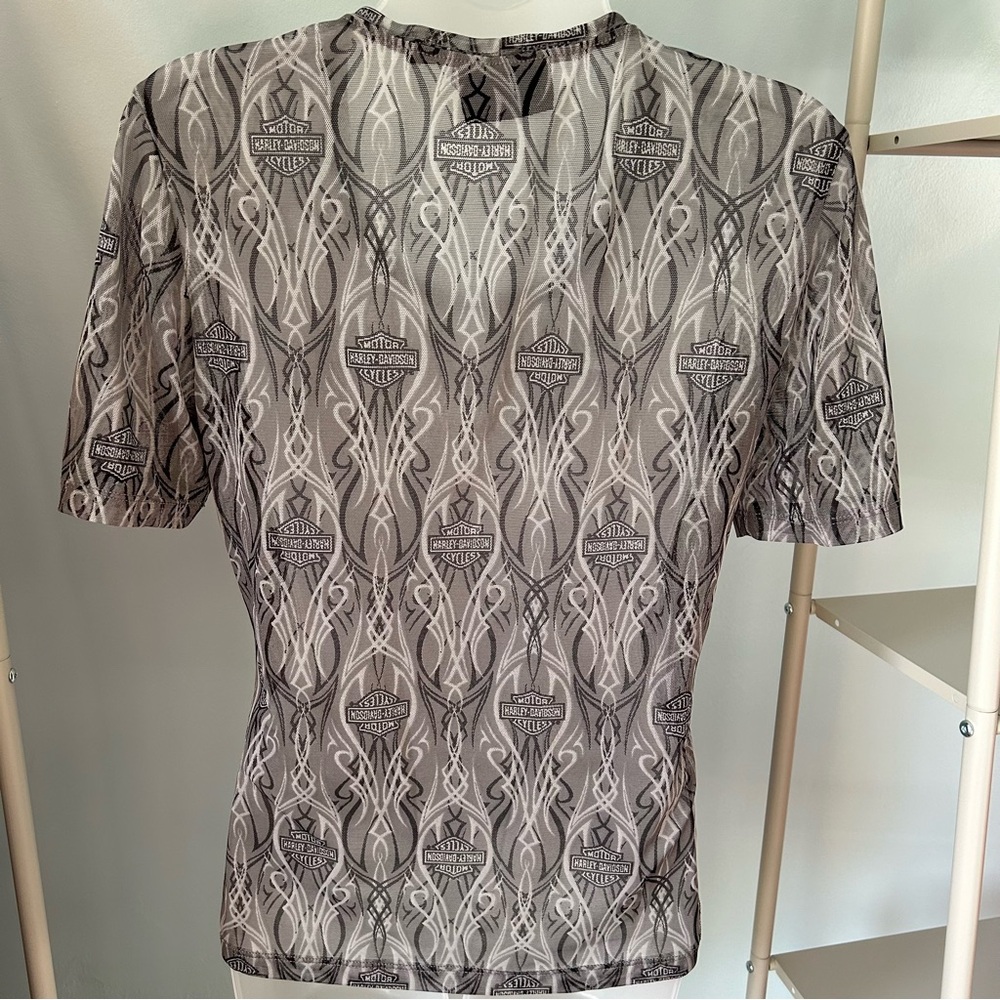 Harley-Davidson Women's Sheer Grey Graphic Top 90s Y2K - Picture 2 of 7